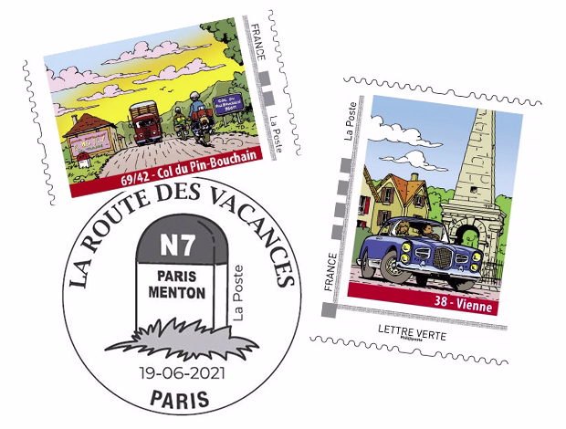 La Poste a lancé, au premier jour de l’été, deux collectors de 8 timbres chacun consacrés à la route nationale 7.