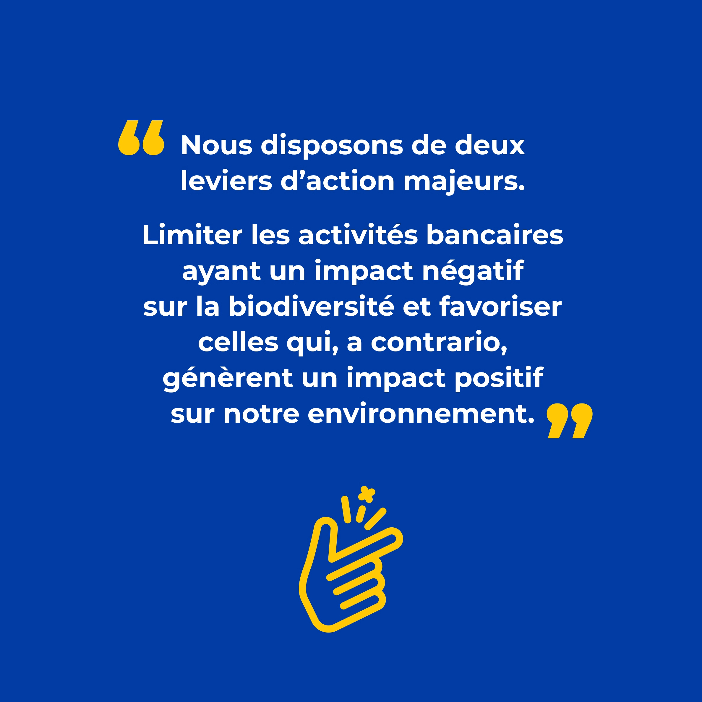 Slide 2 - Interview d'Adrienne Horel-Pagès - Directrice de l'Engagement Citoyen de La Banque Postale | " Nous disposons de deux leviers d'action majeurs. Limiter les activités bancaires ayant un impact négatif sur la biodiversité et favoriser celles qui, a contrario, génèrent un impact positif sur notre environnement"