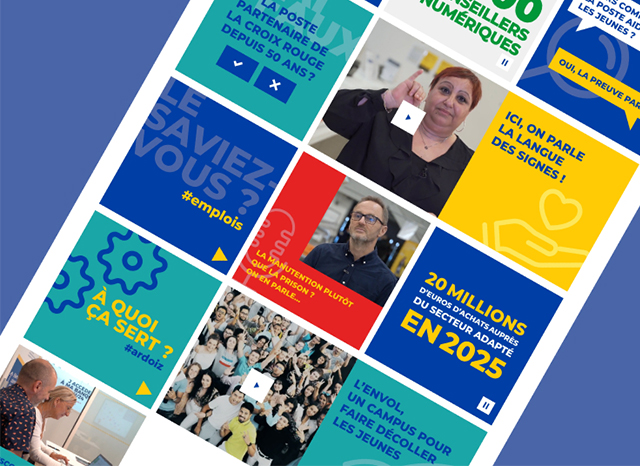 Bannière Home présentant la mosaïque de contenus concernant l'engagement social et sociétal du groupe La Poste